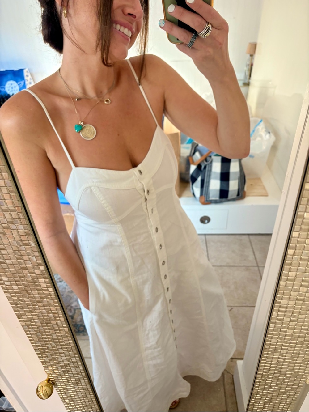 Free People Just Jill Ivory Button Front Maxi Dress Size S - Picture 2 of 8